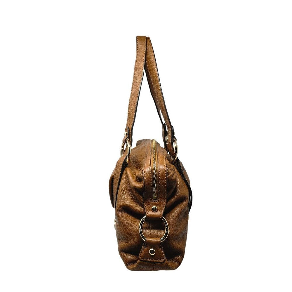 Michael Kors Brown Leather Shoulder Bag Handbag Satchel Gold Dual Handles - Picture 4 of 16